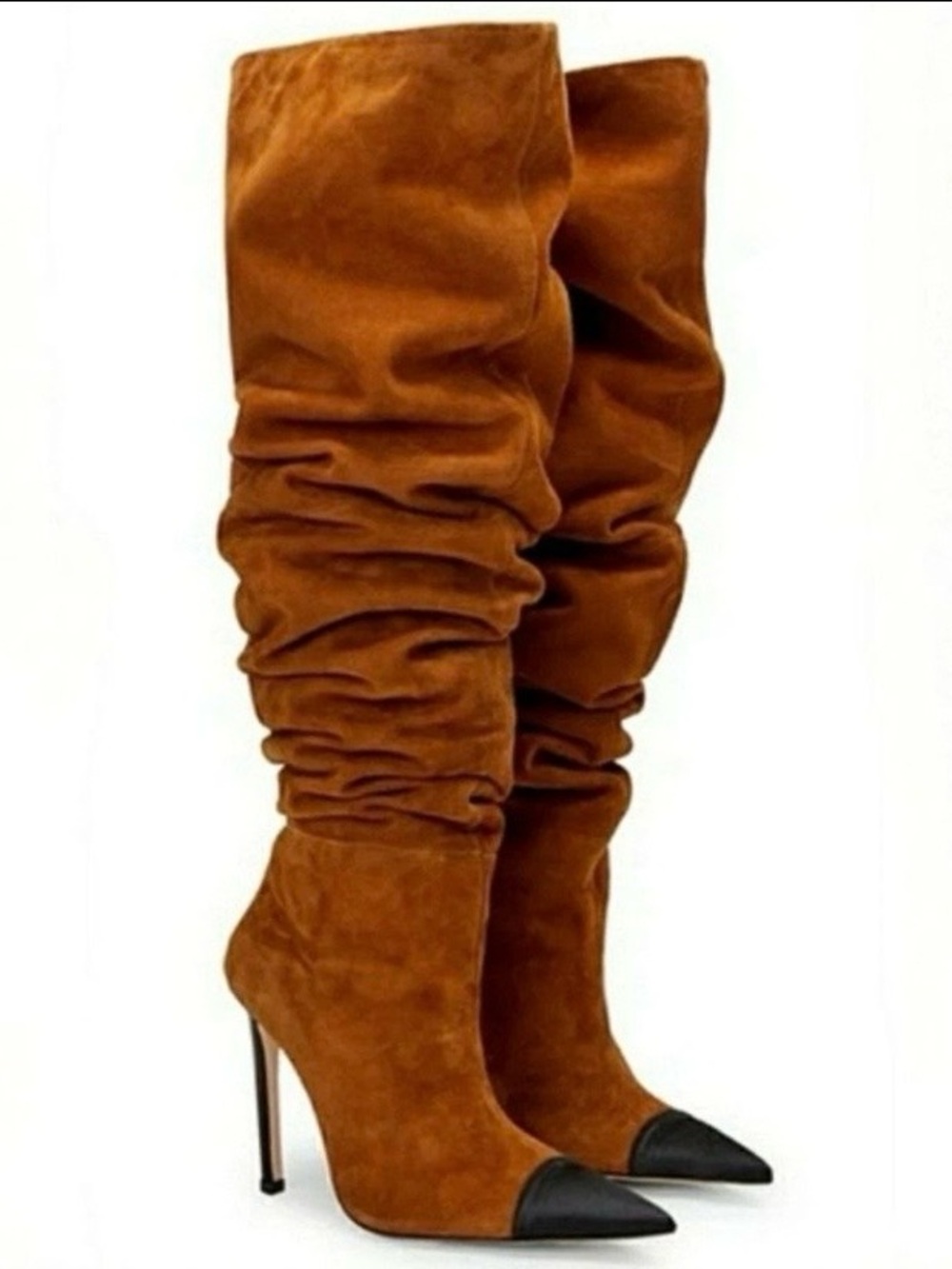 Good American The Weekend Roble Suede over the Knee-High Stiletto Boots 5.5 New